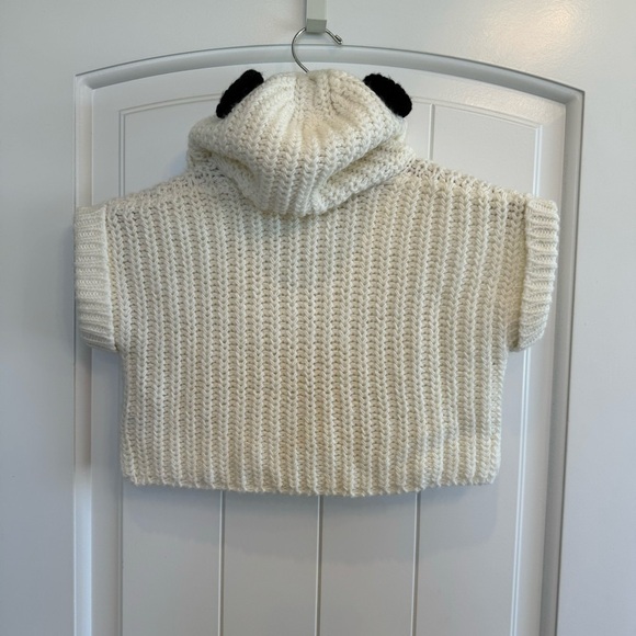 🌈 6/$60 Baby Zara Knitwear Short Sleeve Panda Hoodie Sweater Cream Black 9-12 - Picture 5 of 5